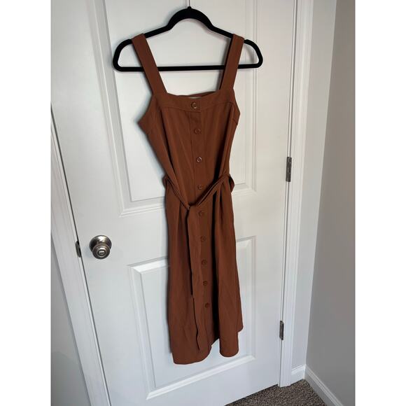 Everlane Japanese Go Weave Picnic Midi Dress Brown Button Front Women’s Size 0 - Picture 7 of 9